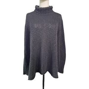 Eileen Fisher Organic Cotton Turtleneck Sweater XL Washed Black Chunky Knit